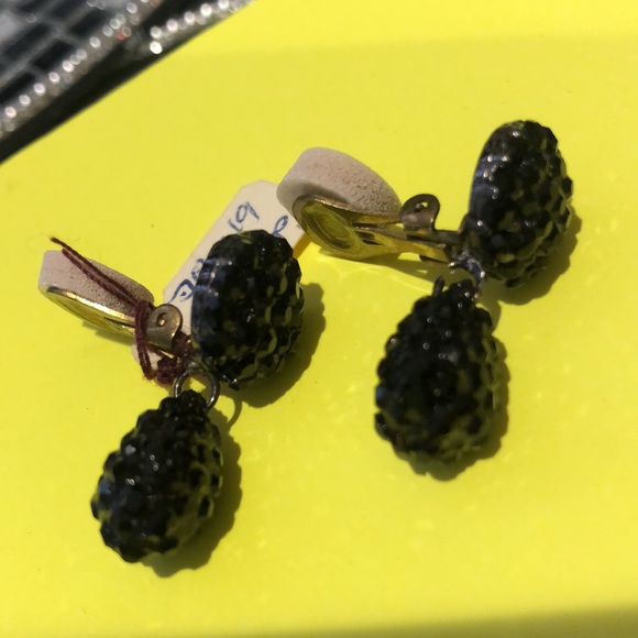 Petite Jet Black Enamel & Crystal Designer Pear Drop-Clip ons - Picture 2 of 6